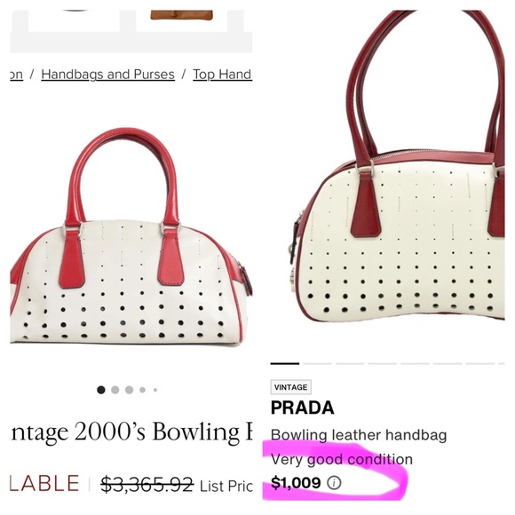 Prada Vintage White/ Red Leather 2000’s Bowling Bag/Perforated Vitello Bag |RARE - Picture 16 of 16